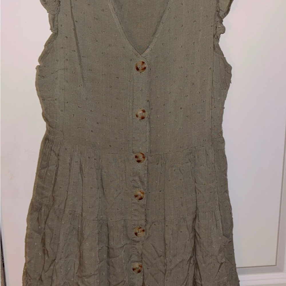 Sleeveless Olive Green Button-Down Dress